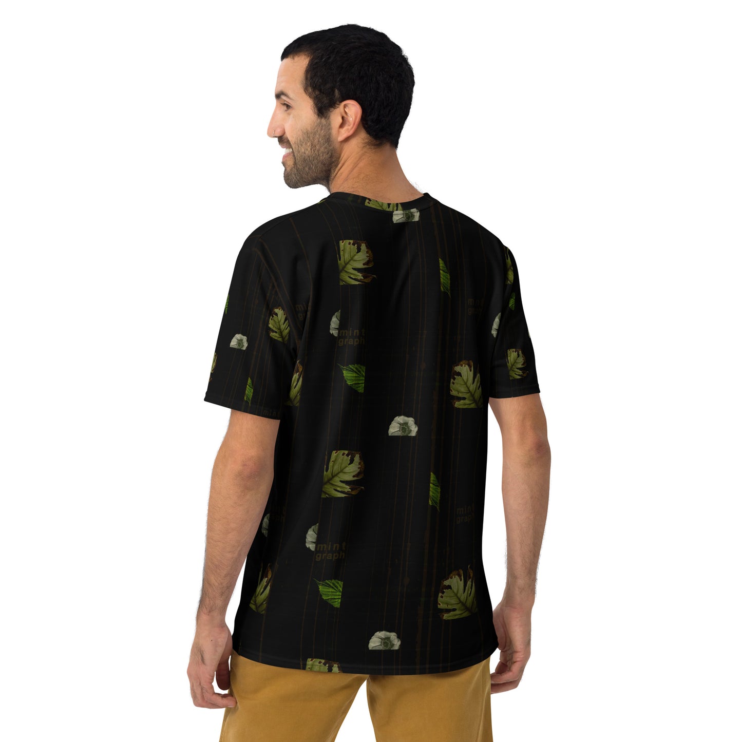 Maglietta uomo stampa allover - pattern design foglie colore scuro