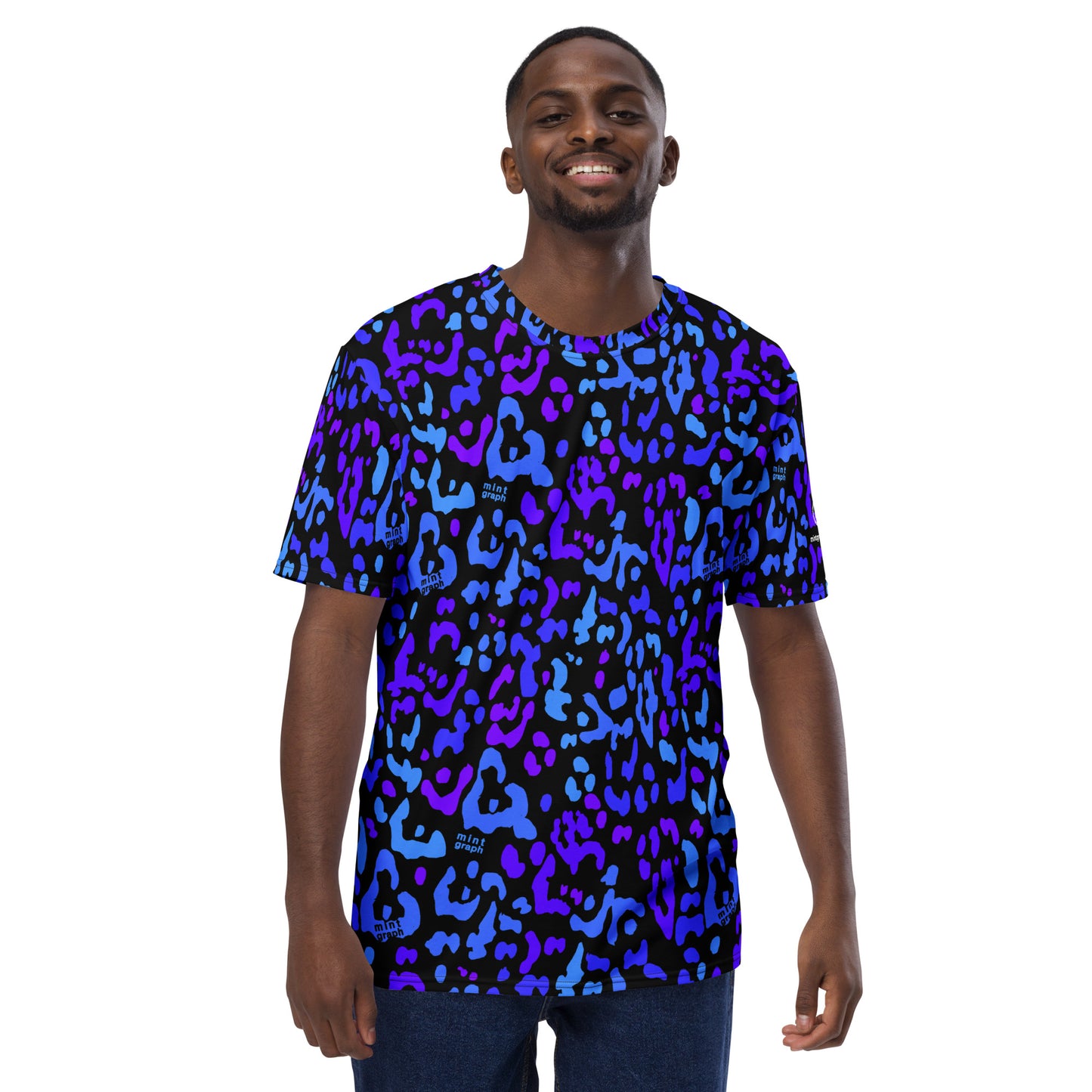 Maglietta uomo stampa allover - pattern design leopard colori blu/viola