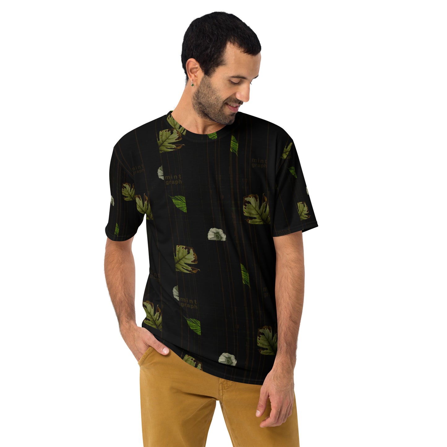 Maglietta uomo stampa allover - pattern design foglie colore scuro