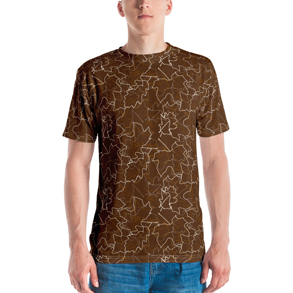 Maglietta uomo stampa allover - pattern design foglie colore marrone