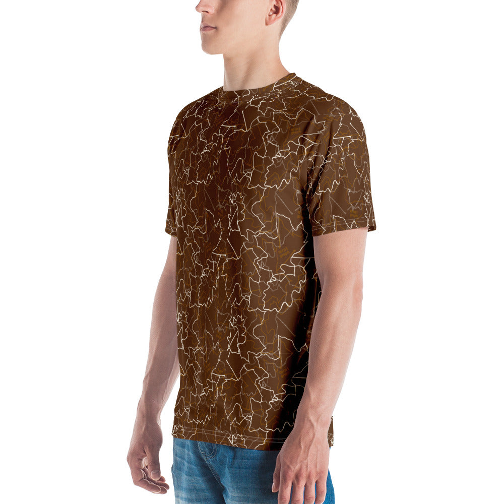 Maglietta uomo stampa allover - pattern design foglie colore marrone