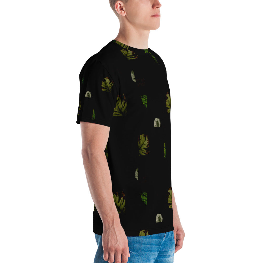 Maglietta uomo stampa allover - pattern design foglie colore scuro