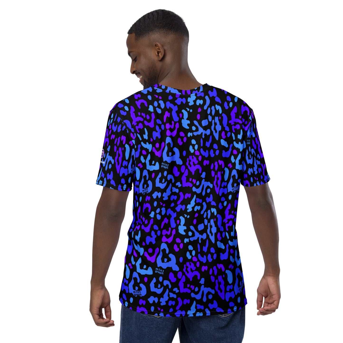 Men's allover print t-shirt - leopard pattern design in blue/purple colors