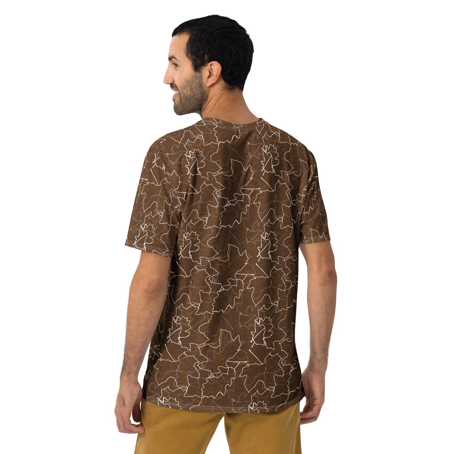 Men's t-shirt with allover print - brown leaves pattern design