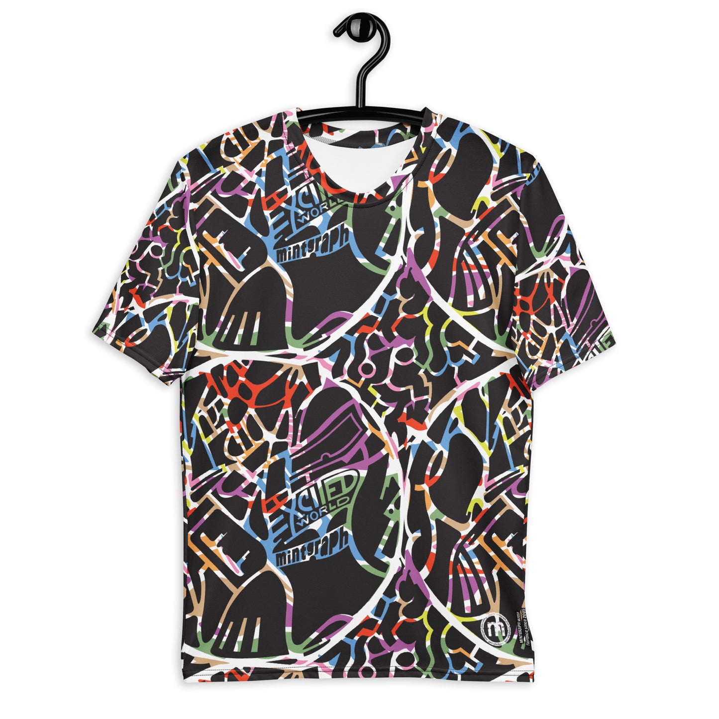 Men's allover print t-shirt - black/colorful pattern design