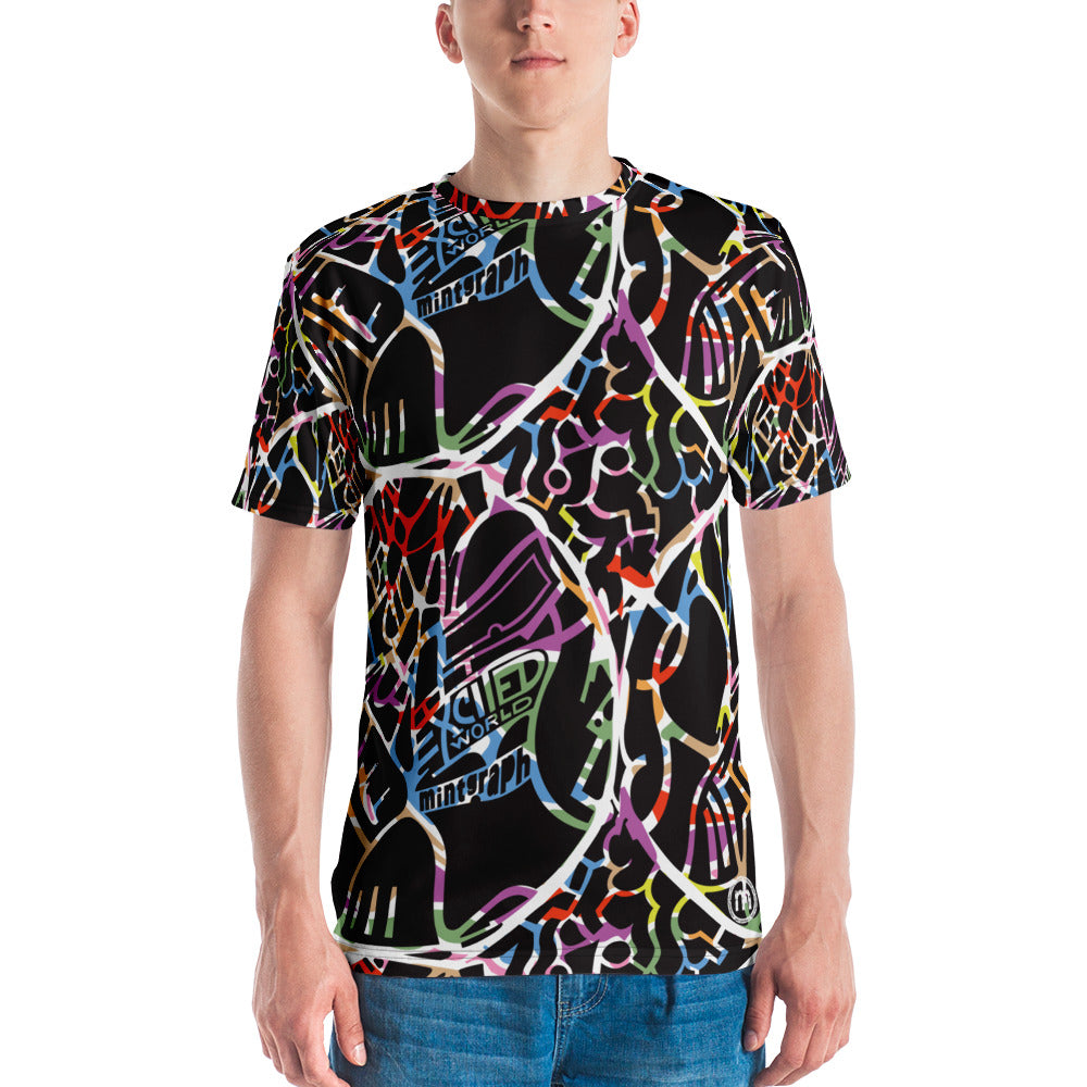 Men's allover print t-shirt - black/colorful pattern design