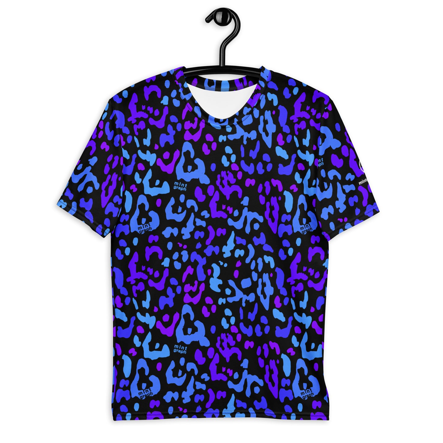 Men's allover print t-shirt - leopard pattern design in blue/purple colors