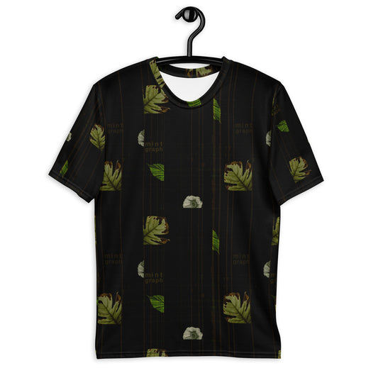 Men's allover print t-shirt - dark color leaves pattern design