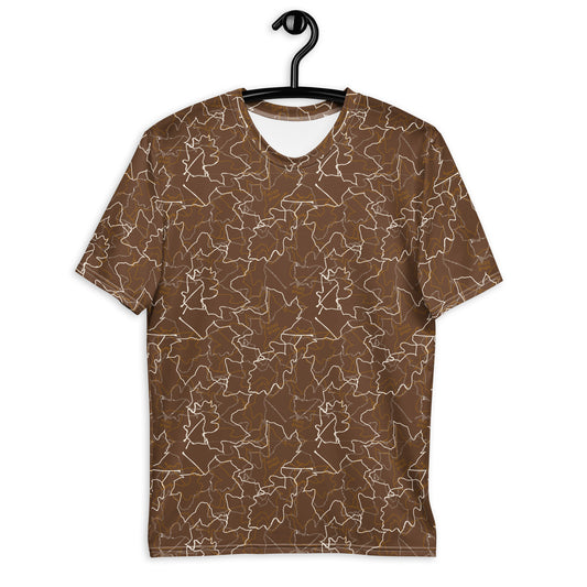 Men's t-shirt with allover print - brown leaves pattern design