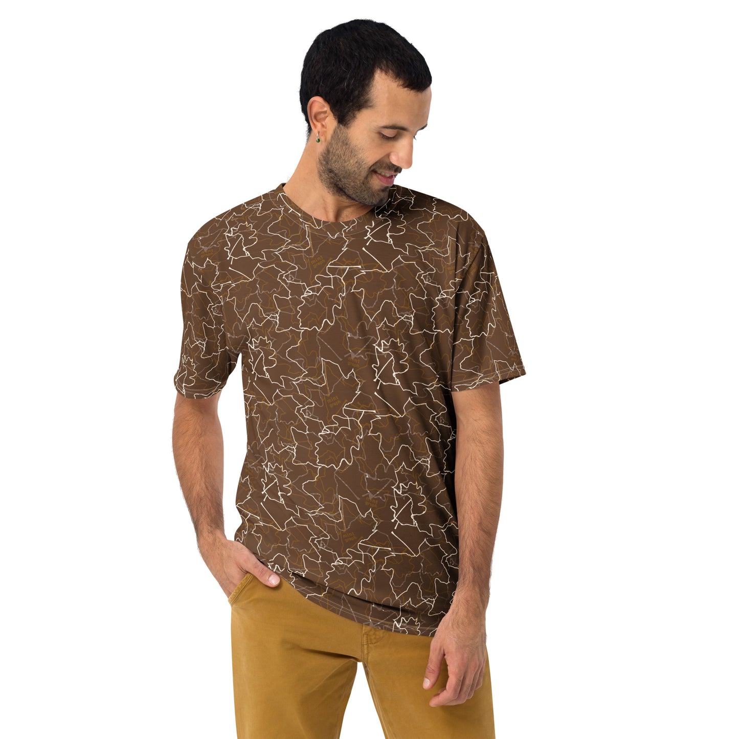 Men's t-shirt with allover print - brown leaves pattern design