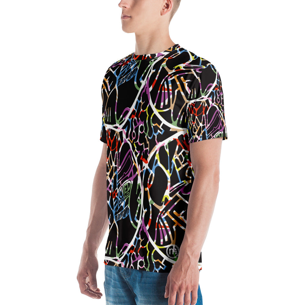 Men's allover print t-shirt - black/colorful pattern design