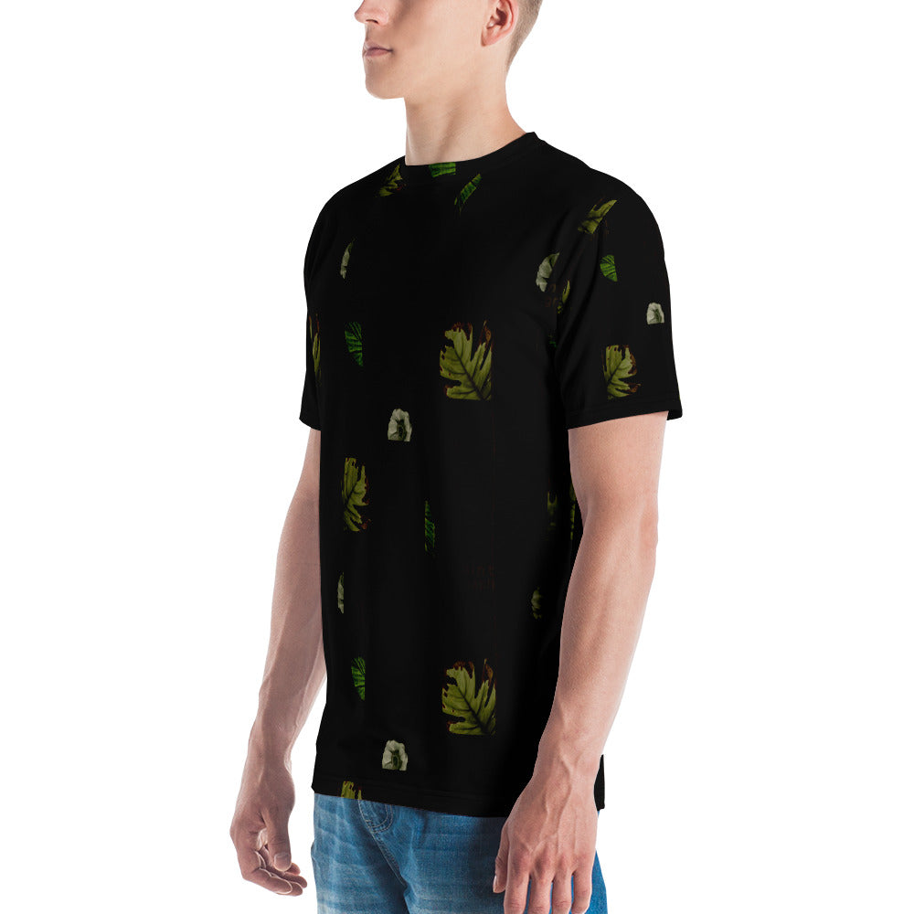 Men's allover print t-shirt - dark color leaves pattern design