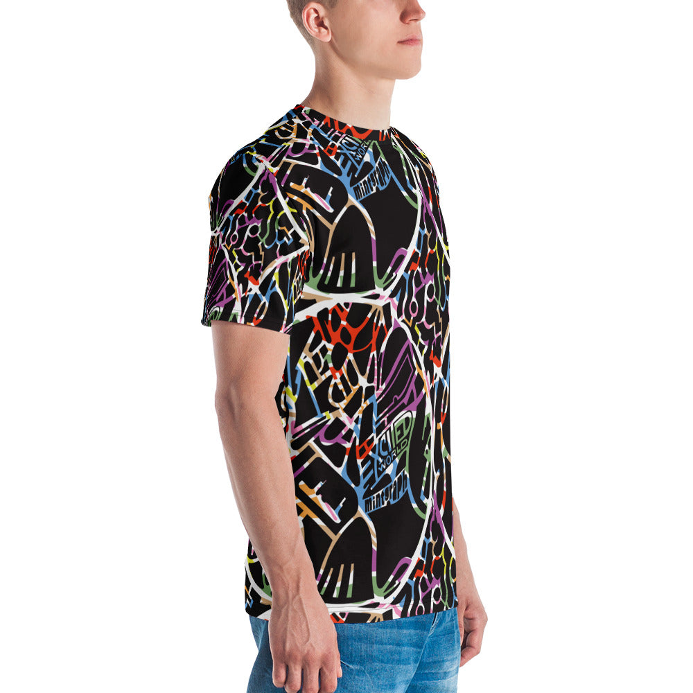 Men's allover print t-shirt - black/colorful pattern design